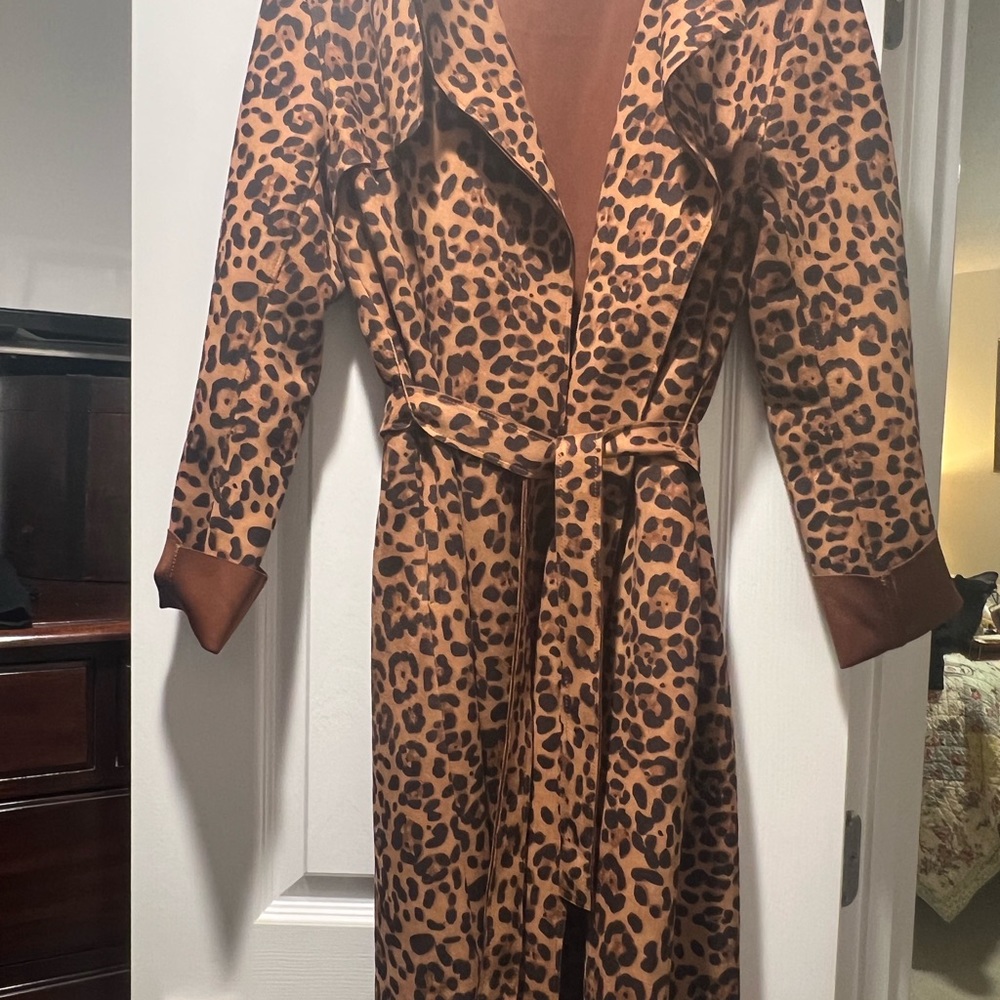 New leopard, print warm silky trench